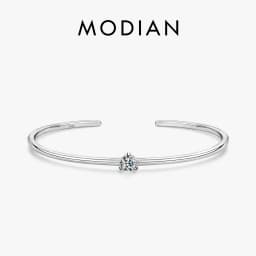 Modian 100% Real 925 Sterling Silver Round Clear Ten Heart CZ Open Bracelet For Women Fine Jewelry Charm Adjustable Bangle Gifts