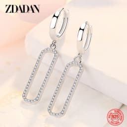 ZDADAN 925 Sterling Silver Long Square Dangle Earrings For Women Fashion Wedding Jewelry Gift