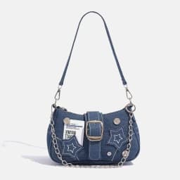 Y2k Fashion Women's Handbags Stars Pattern Cool Girls Underarm Bag Vintage Canvas Female Small Shoulder Bags Chain Tote Purses