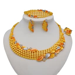 Dubai Women Gold Color Jewelry Sets African Wedding Bridal Gifts For Saudi Arab Necklace Bracelet Earrings Ring Jewellery Set