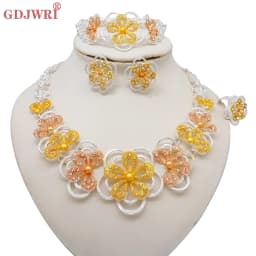 Dubai Women Gold Color Jewelry Sets African Wedding Bridal Gifts For Saudi Arab Necklace Bracelet Earrings Ring Jewellery Set