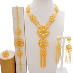 Dubai Women Gold Color Jewelry Sets African Wedding Bridal Gifts For Saudi Arab Necklace Bracelet Earrings Ring Jewellery Set