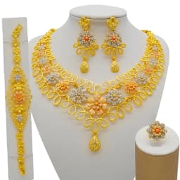 Dubai Women Gold Color Jewelry Sets African Wedding Bridal Gifts For Saudi Arab Necklace Bracelet Earrings Ring Jewellery Set
