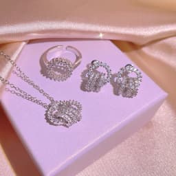925 Stamp Fashion Celebrity Sparkling Zircon Three Piece Interlocking Jewelry Set Ladies Party Birthday Jewelry Gift