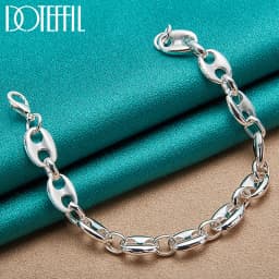 DOTEFFIL 925 Sterling Silver 18K Gold Simple Classic Chain Bracelet For Women Man Wedding Engagement Party Fashion Jewelry