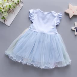 A Cute Girl'S Dress From 0 To 3 Years Old In Summer Sleeveless Love Trojan Horse Print Patchwork Rainbow Mesh Daily Casual Dress