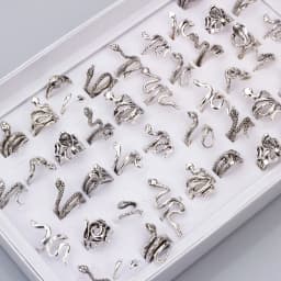 20Pcs/Lot Vintage Snake Animal Rings for Men and Women Adjustable Open Gothic Accessories Wholesale Punk Slivery Fashion Jewelry