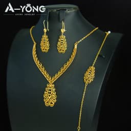 Luxury Dubai Wedding Jewelry Set 21k Gold Plated Arab Bridal Gold Necklace Bracelet Earrings Brazilian Women Vintage Jewelrys