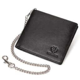 HUMERPAUL Genuine Leather Men Wallet Business Short Purse RFID Protect Credit Card Holder Clutch for Women with Anti-theft Chain
