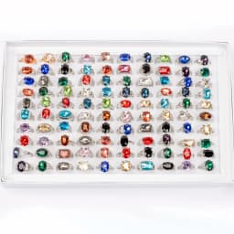 20 Pcs/Lot Fashion Punk Retro Glass Stone Ring For Women Men Geometry Carved Imitation Gemstone Mixed Style Jewelry Party Gifts