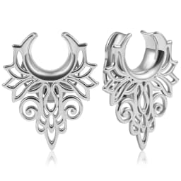 Doearko 2PCS Retro Floral Ear Plugs Tunnels Saddle Gauges 0g-5/8" Stainless Steel Body Piercing Earrings for Stretched Earlobe