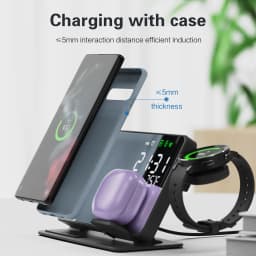 4 in 1 Wireless Charger for Samsung Galaxy S24 S23 Ultra Fast Charging Dock Station for Galaxy Watch 7 6 5 Buds LED Alarm Clock