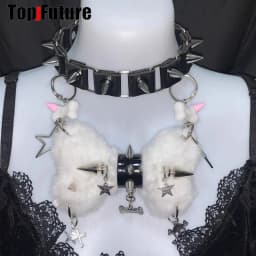 Women Y2K Girl Customize Harajuku Gothic Punk Necklace Short Necklace Spiker Studded Chokers Furry Choker Hip Hop Jewelry Collar
