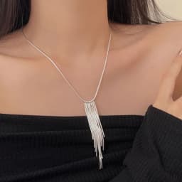 New S925 Silver Sparkling Long Choker Snake Bone Chain Tassel necklace For Women Simple Party Fine Jewelry Gift Wholesale