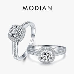 Modian Genuine 925 Sterling Silver Round Clear Cubic Zirconia Engagement Rings For Women Wedding Promise Statement Jewelry Gift