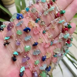 Chip Bead Charm Natural Stone Necklace Stainless Steel Tiny Chain Irregular Pink Quartz Amethysts Citrines Purple Crystal Choker