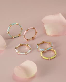 CZ Stacking Band Ring Gold Color Pastel Enamel Sparking Cubic Zirconia Eternty Rings