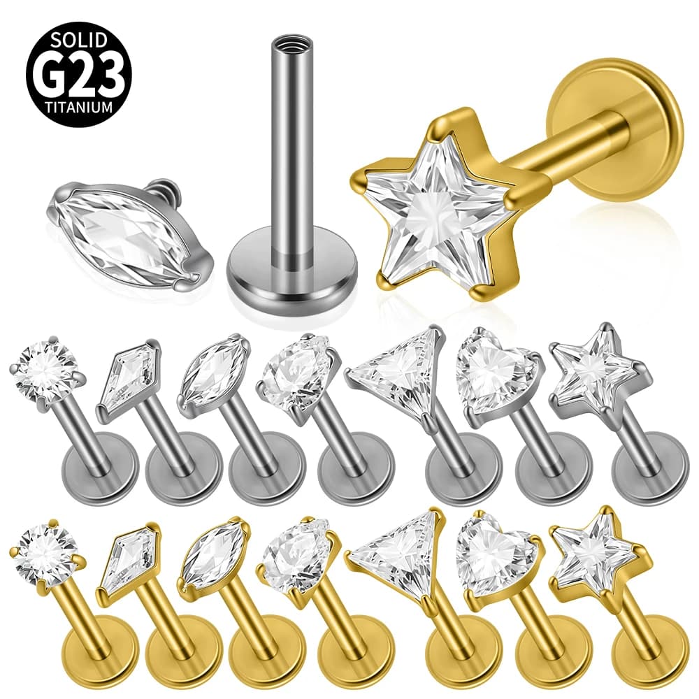 7Pcs Mixed Styles G23 Titanium Internally Thread Labret Stud Marquise White CZ Cartilage Tragus Helix Lobe Piercing Body Jewelry