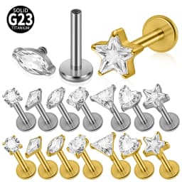 7Pcs Mixed Styles G23 Titanium Internally Thread Labret Stud Marquise White CZ Cartilage Tragus Helix Lobe Piercing Body Jewelry