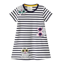 Jumping Meters 2-8T School Princess Girls Dresses Animals Applique Summer Short Sleeve Baby Clothes Birthday Frocks Costume