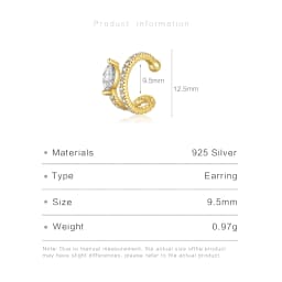 ANDYWEN 925 Sterling Silver 2023 Clear CZ Marqulse Earcuff Cuff Earring Non Piercing Clips Luxury Fine Jewelry Gift