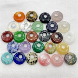 18mm Natural Gem Stone Quartz Crystal Amethyst Donut Charm Beads Pendant For Diy Jewelry Making Necklace Accessories 10pcs