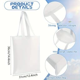 6 Pack Blank Sublimation Tote Bags for Heat Transfer, Reusable DIY Canvas Bags for Vinyl & Press Projects