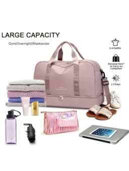 Expandable Travel Duffle Bag for Women, Sports Handbag, Fitness Bag, Large Capacity, One Shoulder Weekend Overnight Bag