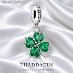 Green Heart Cloverleaf Dangle Charm Lucky Pendant Women Summer 925 Sterling Silver Fine Jewelry