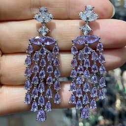 Designer Women's Earrings Luxury Jewelry Cubic Zirconia Water Drop Hoop Dangle Earrings for Women Party Jewelry Purple Gift