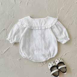 2025 Autumn New Spring and Autumn Baby Ha Yi New Clothing White Polka Dot Doll Collar Design Pure Cotton Cute and Cute Baby Jump