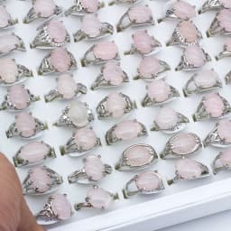 Vintage Natural Rose Pink Quartz Ring for Women Geometric Crystal Engagement Rings Set Female Gift Fine Jewelry 25Pcs/lot