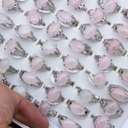 Vintage Natural Rose Pink Quartz Ring for Women Geometric Crystal Engagement Rings Set Female Gift Fine Jewelry 25Pcs/lot
