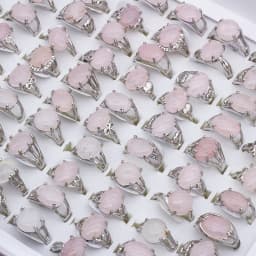 Vintage Natural Rose Pink Quartz Ring for Women Geometric Crystal Engagement Rings Set Female Gift Fine Jewelry 25Pcs/lot