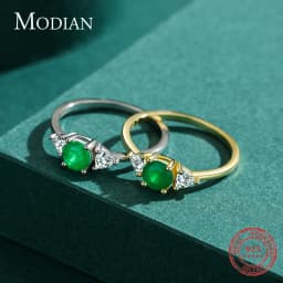 MODIAN Elegant Simple Round Emerald Ring Authentic 925 Sterling Silver Classic Charm Finger Rings For Women Statement Jewelry