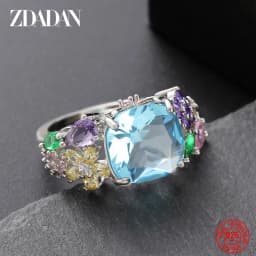 ZDADAN 925 Sterling Silver Square Gemstone Ring For Women Fashion Glamour Gift Wedding Jewelry