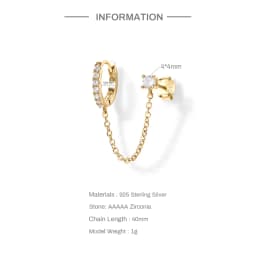 Aide 1pc 925 Sterling Silver Double Hole Chain Tassel Earrings For Women Fresh Green White CZ Zircon Pave Circle Stud Earring