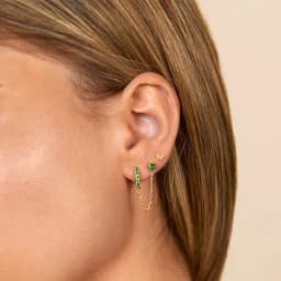Aide 1pc 925 Sterling Silver Double Hole Chain Tassel Earrings For Women Fresh Green White CZ Zircon Pave Circle Stud Earring