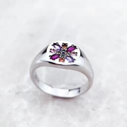 Ring Colourful Stone Flower Europe Style Bohemia Fine Jewelry For Women Summer Brand New Pure 925 Sterling Silver Gift