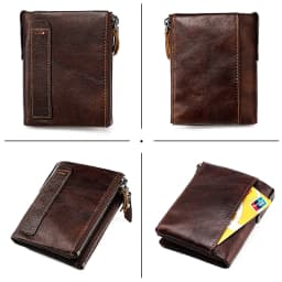 Genuine Leather Short Men RFID Wallets Name Engraving Leather Card Holder Brand Men Retro Coin Pocket Zipper Male Wallet