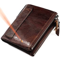 Genuine Leather Short Men RFID Wallets Name Engraving Leather Card Holder Brand Men Retro Coin Pocket Zipper Male Wallet