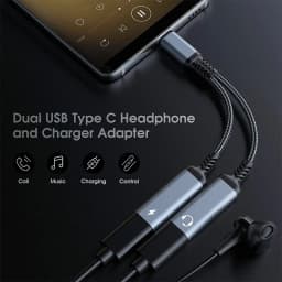 2 In 1 Type USB C to Dual USB C Headphone Jack Adapter Type C Charge Audio Aux Adaptor For iPhone 15 Samsung Huawei Xiaomi