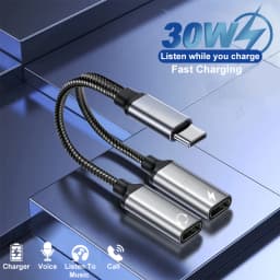 2 In 1 Type USB C to Dual USB C Headphone Jack Adapter Type C Charge Audio Aux Adaptor For iPhone 15 Samsung Huawei Xiaomi