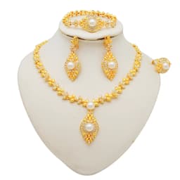 Fashion Ethiopia Dubai Women Gold Color Jewelry Sets Blue Pendant Necklace Earrings Bracelet Ring Sets Party Gifts