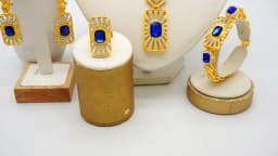 Fashion Ethiopia Dubai Women Gold Color Jewelry Sets Blue Pendant Necklace Earrings Bracelet Ring Sets Party Gifts
