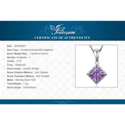 JewelryPalace Square Created Alexandrite Sapphires 925 Sterling Silver Pendant for Women Fashion Gemstone Necklace No Chain