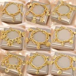 Diana Baby Link Chain Copper Gold Color Bear and Lock Bracelets for Women Wholesale Retail Fashion Jewelry Party Wedding Gift