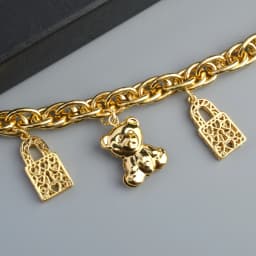 Diana Baby Link Chain Copper Gold Color Bear and Lock Bracelets for Women Wholesale Retail Fashion Jewelry Party Wedding Gift