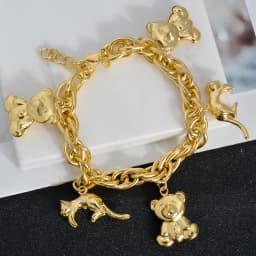 Diana Baby Link Chain Copper Gold Color Bear and Lock Bracelets for Women Wholesale Retail Fashion Jewelry Party Wedding Gift