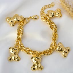 Diana Baby Link Chain Copper Gold Color Bear and Lock Bracelets for Women Wholesale Retail Fashion Jewelry Party Wedding Gift